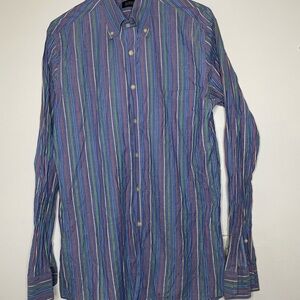Mirto Spain Luxury Multicolor Striped Mens Buttondown Collared Long Sleeve Shirt